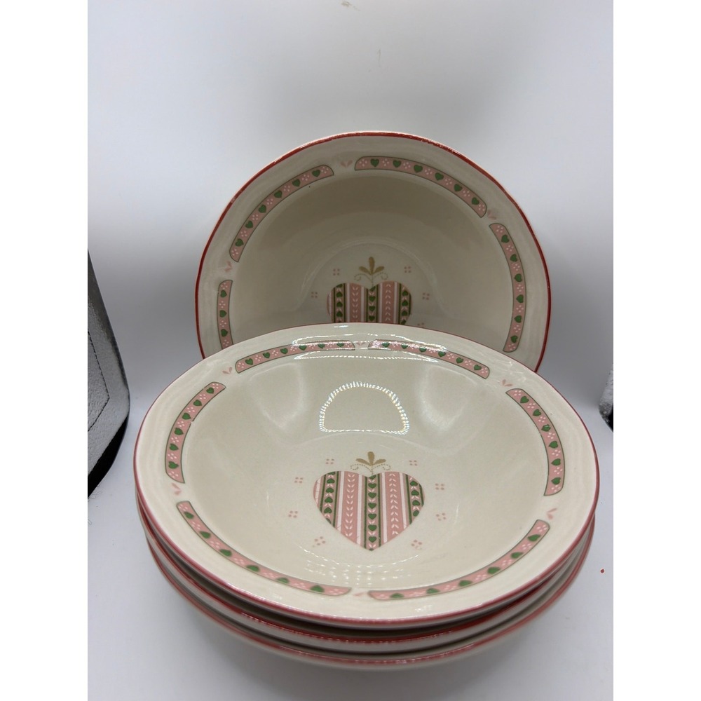 4 Vintage Tienshan "Heartwarming"  Stoneware Cereal Bowls